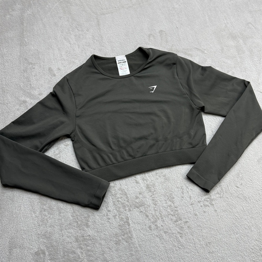 Gymshark Vital Seamless 2.0 Crop Top Womens Medium Green Long Sleeve Activewear